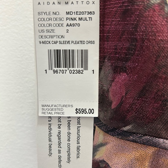 NWT Aidan Mattox B-Neck Cap Sleeve Pleated Dress Pink Multi Size 2 - Picture 7 of 8